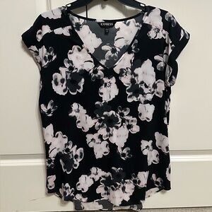 Express Black and Pink Floral Blouse